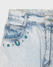 Load image into Gallery viewer, Acid wash studded gem stone blue jeans