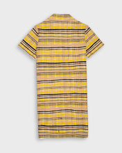 Load image into Gallery viewer, Abstract stripped '70s zip yellow beige dress