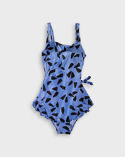 Load image into Gallery viewer, Light blue printed tie up one-piece swimsuit