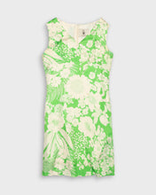 Load image into Gallery viewer, Green and beige floral silk dress