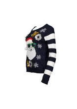 Load image into Gallery viewer, Navy Santa knitted tinsel jumper