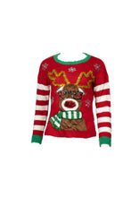 Load image into Gallery viewer, Multicoloured Striped red tinsel Reindeer jumper