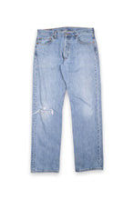 Load image into Gallery viewer, Levi&#39;s 501 distressed blue straight leg jeans
