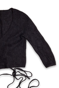 Black Wool Cropped Wrap-over Bolero Top