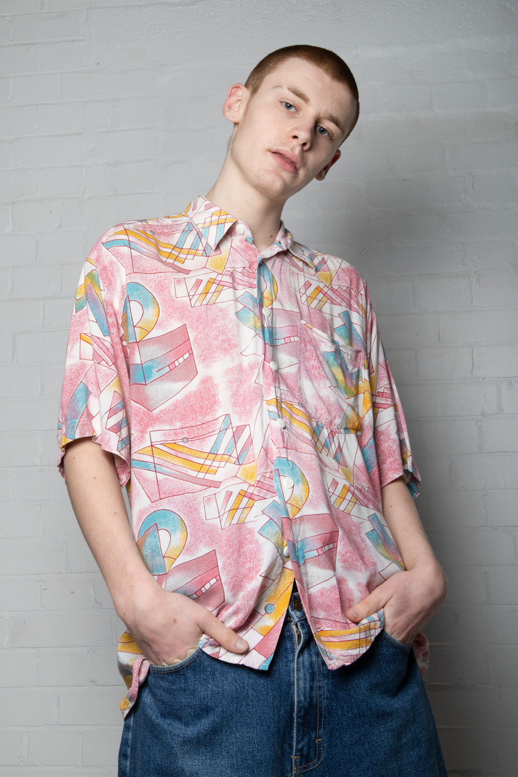 Pink Patterned '80s Button Down Shirt
