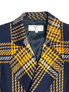 Valentino yellow and navy tartan check skirt suit set