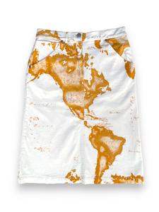 La Classe world map orange and beige denim skirt