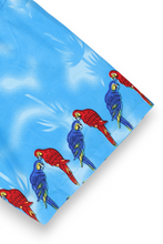 Load image into Gallery viewer, Blue beach scene with parrots Hawaiian shirt
