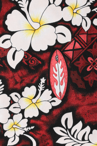 Burgundy red floral tribal graphic surfer Hawaiian shirt