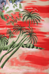 Red Hawaiian shirt with oasis scene print