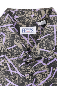 Khaki brown purple geometric print oversized shirt