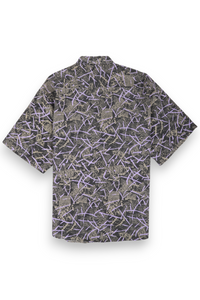 Khaki brown purple geometric print oversized shirt