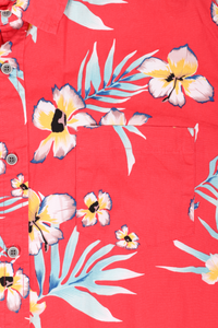Magenta pink floral short sleeved Hawaiian shirt