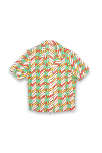 Diamond patterned green red '70s shirt