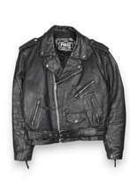 Load image into Gallery viewer, Black leather oversized multi zip motorcycle jacket
