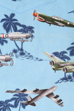 Load image into Gallery viewer, Light blue Hawaiian shirt with vintage aeroplanes

