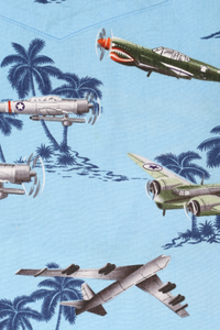 Light blue Hawaiian shirt with vintage aeroplanes