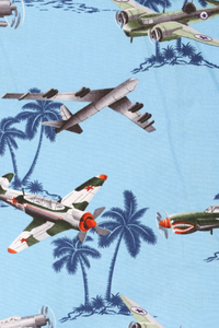 Light blue Hawaiian shirt with vintage aeroplanes