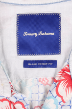 Load image into Gallery viewer, Tommy Bahama light blue Hawaiian shirt with red flowers
