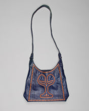 Load image into Gallery viewer, Navy orange boho patterned leather bag
