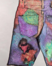 Load image into Gallery viewer, Customised &#39;space gypsy&#39; purple tie-dye denim jean shorts
