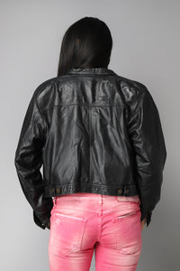Cropped black '90s leather jacket