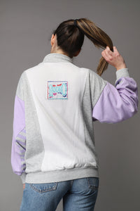 Grey and lilac 'Rodeo' oversized zip sweatshirt