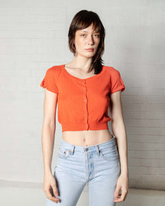 Moschino crop orange buttoned short sleeve top