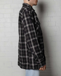 Black white grey long sleeved checked flannel shirt