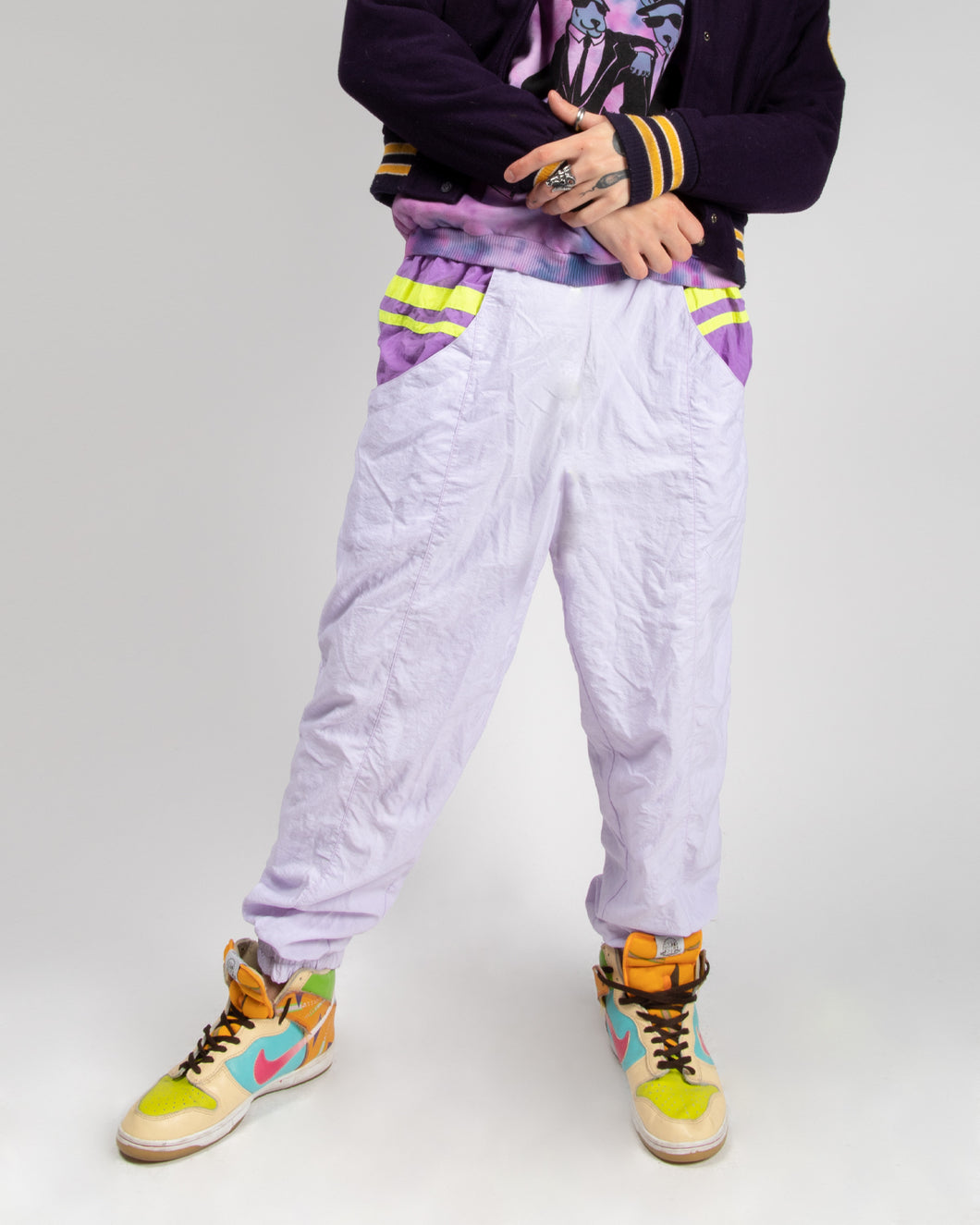 80'S PURPLE CASUAL FIT SHELL SUIT BOTTOMS
