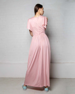 Pink fit and flare petal sleeves 70s maxi dress