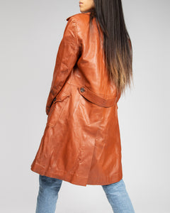 70'S/80's  BROWN FITTED LEATHER LONG COAT