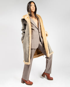 Gianfranco ferre 80's brown taupe cashmere pinstriped suit