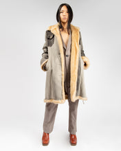 Load image into Gallery viewer, Club Voltaire grey patchwork denim fur-lined long coat
