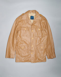 Tan beige '70s leather trench coat