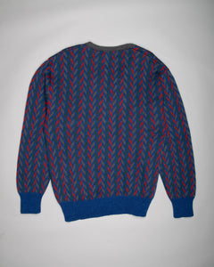 Valentino blue zig-zag pattern casual fit v-neck sweater