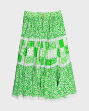 Load image into Gallery viewer, Green &#39;70s Floral Blouse and Flared High Waisted Midi Skirt Set

