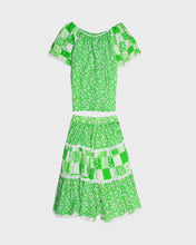 Load image into Gallery viewer, Green &#39;70s Floral Blouse and Flared High Waisted Midi Skirt Set

