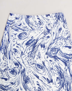 White navy swirls '80s tie top and skirt set