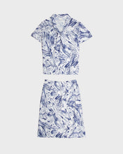 Load image into Gallery viewer, White navy swirls &#39;80s tie top and skirt set
