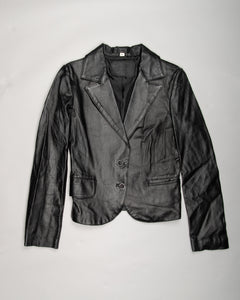 Black leather-style 70's fitted jacket