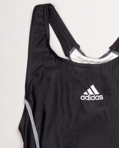 Adidas black and white stretch fit sleeveless swimming costume.
