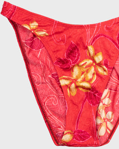 Red stretch fit two-piece bikini with gold flowers