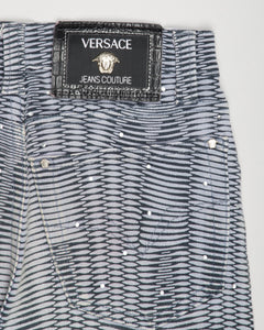 Versace blue grey abstract snakeprint pattern jeans