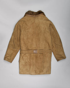 Brown oversized double breasted sheepskin coat