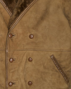 Brown oversized double breasted sheepskin coat