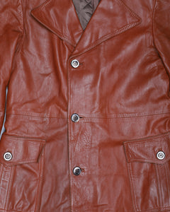 70'S/80's  BROWN FITTED LEATHER LONG COAT