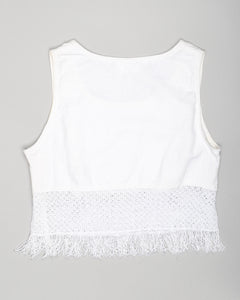 AUTHENTIC ROCCO BAROCCO WHITE LINEN CROPPED FRINGED VEST