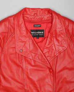 Wilson's patterned long red leather coat