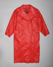 Load image into Gallery viewer, 80&#39;s LONG RED OVERSIZED QUILTED LEATHER COAT
